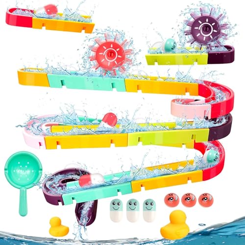 behone Badespielzeug,44stk Badewannenspielzeug,Badespielzeug für Kinder,Badewannenspielzeug ab 3 4 5 6 Jahre,Badespielzeug mit Saugnäpfe,Wasserspielzeug Kinder,DIY Kugelbahn Badewannen Spielzeug von behone