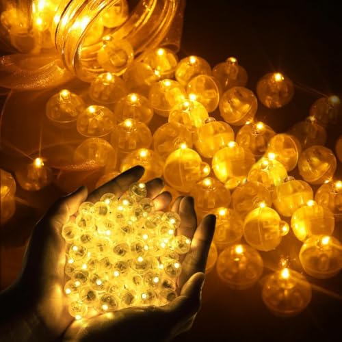 behone Ballonlichter,100 Stück led ballons,Mini led licht,Led ballonlichter,Leuchtkugeln für getränke,Led luftballons leuchtend,für Geburtstag Hochzeit Weihnachten Neujahr Karneval Dekor（Gelb） von behone