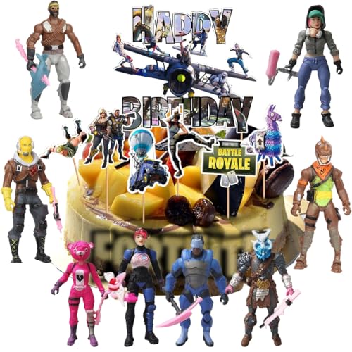 behone Battle Figuren Set,17 Stück Fortni Thema Cupcake Toppers,Kuchen Dekoration für Fortni Set,Figuren mit Erntewerkzeugen,Mini figuren Cake Topper,Figuren Spielzeug für Kinder, für Mottopartys von behone