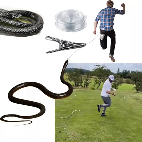 behound Snake Prank with String Clip - Snake on A String Prank That Chase People Toy, Golf Snake Prank with String and Clip, Realistic Rubber Snake Prank Pack for Adults Kids (Black) von behound