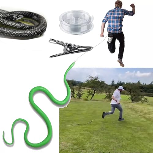 behound Snake Prank with String Clip - Snake on A String Prank That Chase People Toy, Golf Snake Prank with String and Clip, Realistic Rubber Snake Prank Pack for Adults Kids (Green) von behound