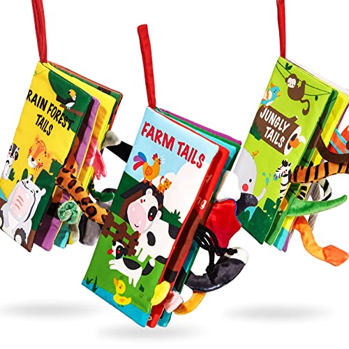 beiens baby spielzeug 0 6 monate,3 Stück quiet book knisterbuch stoffbuch fühlbuch baby buch kinderwagen spielzeug kette sensorik spielzeug für baby geschenk junge mädchen von beiens