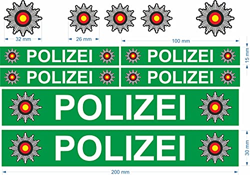 beihaasnatuerlich® Polizei Aufkleber - 11-teiliges Sticker Set - Kratzfest - wetterbeständige Folie - Zubehör für Bobbycar, Fahrrad, Laufrad, Modellbau, Bike, Boot, Auto, Playmobil - Plakette RC von beihaasnatuerlich