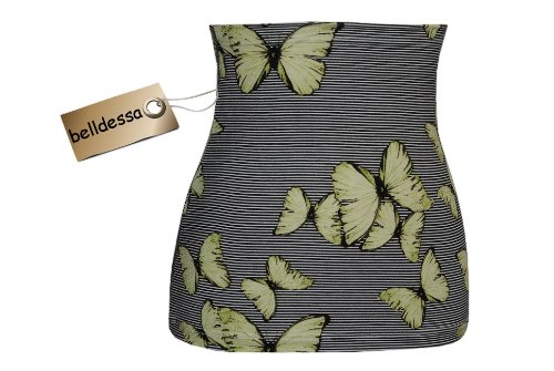 belldessa 3 in 1 : Jersey - Nierenwärmer/Shirt Verlängerer/Accessoire - Frau XL - Schmetterlinge grün schwarz Streifen - Bauchband/Bauchwärmer von belldessa