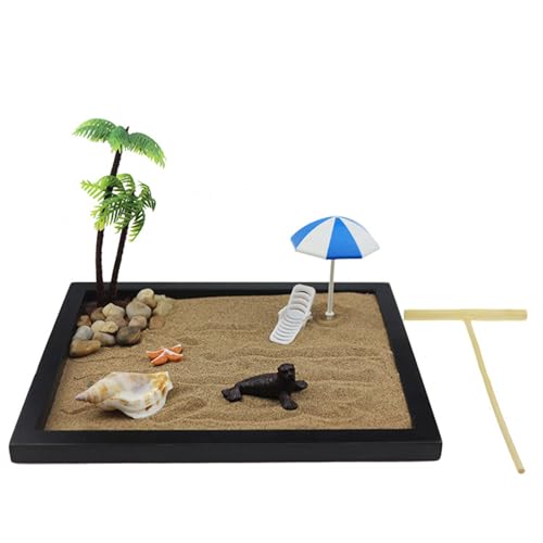 Zen Gartentablett, Zen-Garten-Set aus Holz mit Sandstein-Regenschirm, realistischer Zen-Garten, sorgfältig hergestellt, sandgestrahltes Tablett für Meditation, Zen CR von bellv