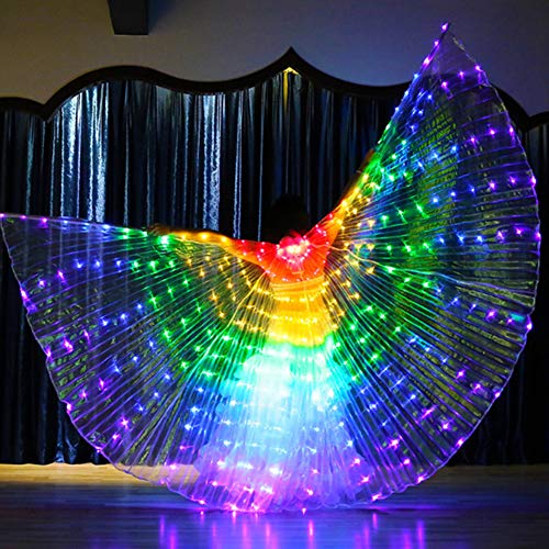 belupai LED-Bauchtanzflügel, beleuchtete Bauchtanz-Kostüme mit Teleskopstab, für Halloween-Bühnenshows (mehrfarbig) von belupai