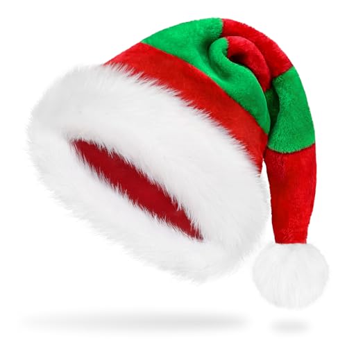 Weihnachtsmütze Erwachsene Rot&Grün Nikolausmütze Damen Herren plüsche Wichtelmütze Rote&Grün Mütze Bequemes Dicker Klassischer Weihnachts Accessoires aus Samt für festliche Partys im neuen Jah von benpen