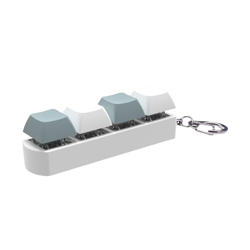 bephible Leichtes Tastatur-Fidget-Spielzeug, langlebig, kompakt, 4-Tasten-Tastenkappe mit Soundlicht, tragbar, Stressabbau, mechanischer Schlüsselanhänger, Anhänger für Blau und Weiß von bephible