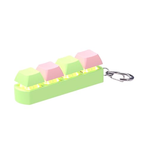 bephible Leichtes Tastatur-Fidget-Spielzeug, langlebig, kompakt, 4-Tasten-Tastenkappe mit Soundlicht, tragbar, Stressabbau, mechanischer Schlüsselanhänger, Anhänger für Rosa und Grün von bephible