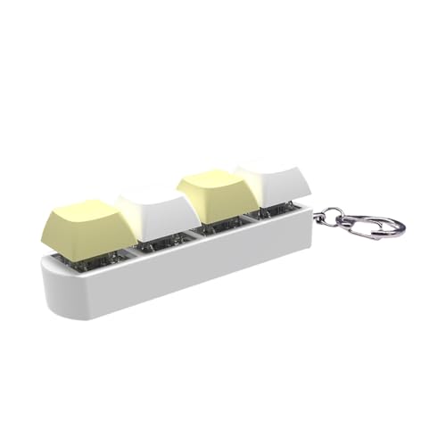 bephible Leichtes Tastatur-Fidget-Spielzeug, langlebig, kompakt, 4-Tasten-Tastenkappe mit Soundlicht, tragbar, Stressabbau, mechanischer Schlüsselanhänger, Anhänger für Weiß und Gelb von bephible