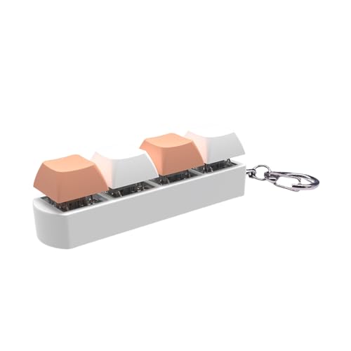 bephible Leichtes Tastatur-Fidget-Spielzeug, langlebig, kompakt, 4-Tasten-Tastenkappe mit Soundlicht, tragbar, Stressabbau, mechanischer Schlüsselanhänger, Anhänger für Weiß und Orange von bephible