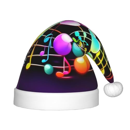 berbo Bunte Weihnachtsmütze mit Musiknoten-Druck für Kinder – Unisex Weihnachtsmannmütze, festliche Kopfbedeckung, gemütliches Samtmaterial von berbo