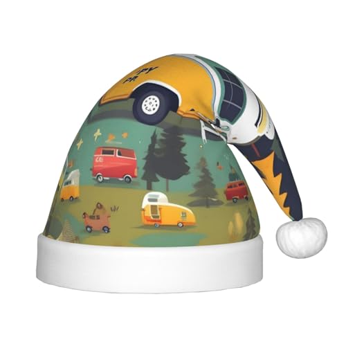 berbo Happy Bus Weihnachtsmütze mit Camper-Print für Kinder – Unisex Weihnachtsmannmütze, festliche Kopfbedeckung, gemütliches Samtmaterial von berbo