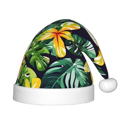 berbo Hawaiianische Weihnachtsmütze mit tropischen Blättern und Blumen für Kinder, Unisex, Weihnachtsmannmütze, festliche Kopfbedeckung, gemütliches Samtmaterial von berbo
