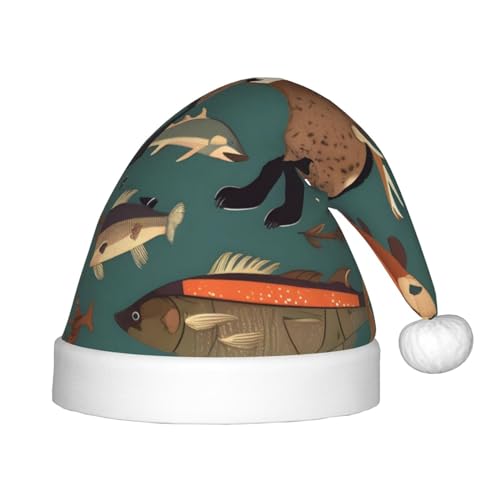 berbo Lodge Bear Weihnachtsmütze mit Hirschmotiv für Kinder, Unisex, Weihnachtsmannmütze, festliche Kopfbedeckung, gemütliches Samtmaterial von berbo