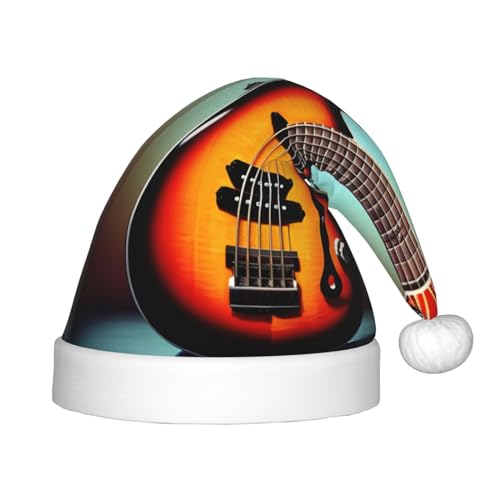 berbo Weihnachtsmütze für Kinder, Motiv: Gitarre, Bass, Musikinstrument, Unisex, Weihnachtsmannmütze, festliche Kopfbedeckung, gemütliches Samtmaterial von berbo