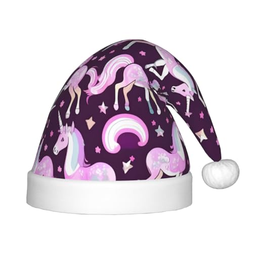 berbo Weihnachtsmütze mit Einhörner-Motiv, rosa Druck für Kinder, Unisex, Weihnachtsmannmütze, festliche Kopfbedeckung, gemütliches Samtmaterial von berbo