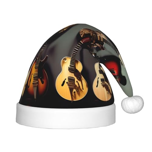 berbo Weihnachtsmütze mit Gitarren-Kollektion, bedruckt, für Kinder, Unisex, Weihnachtsmannmütze, festliche Kopfbedeckung, gemütliches Samtmaterial von berbo