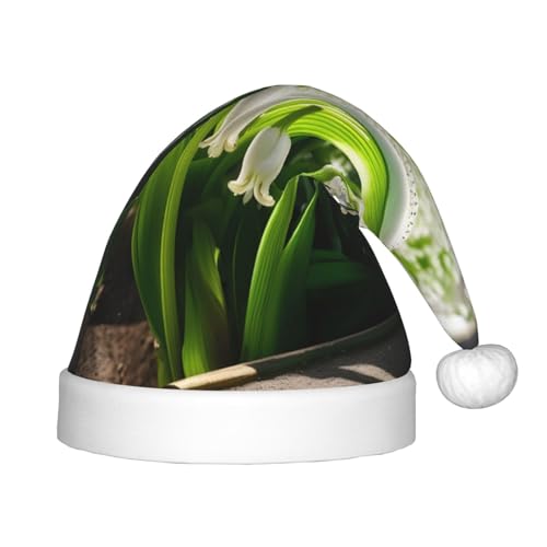 berbo Weihnachtsmütze mit Glocken-Orchideen-Druck für Kinder – Unisex Weihnachtsmannmütze, festliche Kopfbedeckung, gemütliches Samtmaterial von berbo