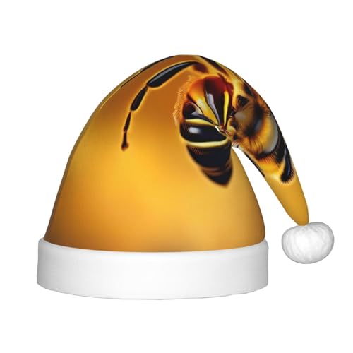 berbo Weihnachtsmütze mit Honigbienen-Aufdruck für Kinder – Unisex Weihnachtsmannmütze, festliche Kopfbedeckung, gemütliches Samtmaterial von berbo