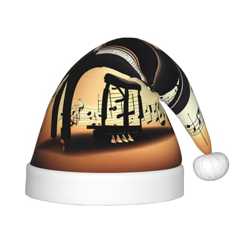 berbo Weihnachtsmütze mit Klavier-Violine und Musiknoten für Kinder, Unisex, Weihnachtsmannmütze, festliche Kopfbedeckung, gemütliches Samtmaterial von berbo