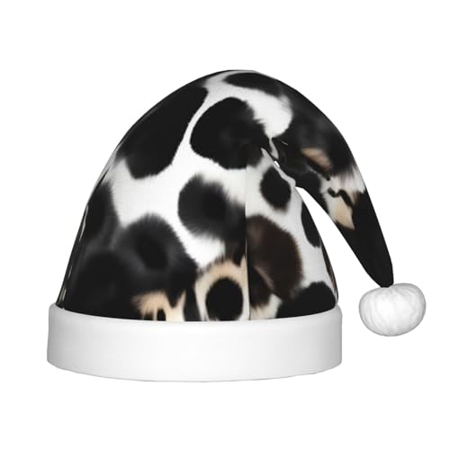 berbo Weihnachtsmütze mit Kuhfell-Druck für Kinder – Unisex Weihnachtsmannmütze, festliche Kopfbedeckung, gemütliches Samtmaterial von berbo