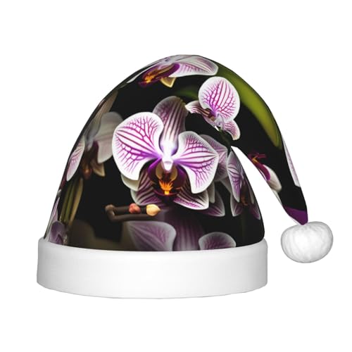 berbo Weihnachtsmütze mit Orchideen-Print für Kinder – Unisex Weihnachtsmannmütze, festliche Kopfbedeckung, gemütliches Samtmaterial von berbo