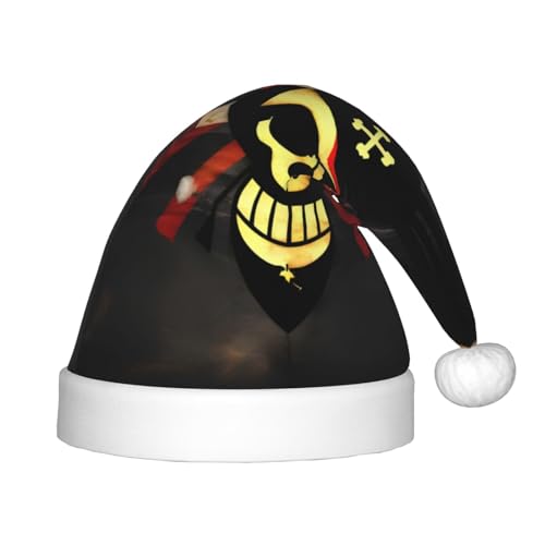 berbo Weihnachtsmütze mit Piratenflaggen-Druck für Kinder – Unisex Weihnachtsmannmütze, festliche Kopfbedeckung, gemütliches Samtmaterial von berbo