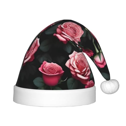 berbo Weihnachtsmütze mit Rosenblüte von vielen Drucken für Kinder – Unisex Weihnachtsmannmütze, festliche Kopfbedeckung, gemütliches Samtmaterial von berbo