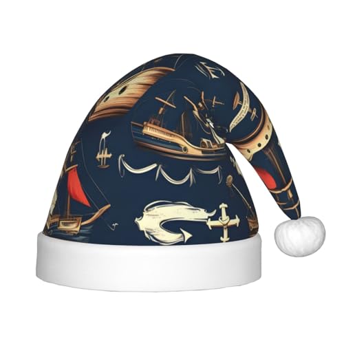 berbo Weihnachtsmütze mit Segelpiraten-Print für Kinder – Unisex Weihnachtsmannmütze, festliche Kopfbedeckung, gemütliches Samtmaterial von berbo