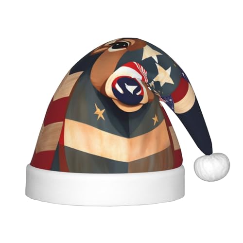berbo Weihnachtsmütze mit amerikanischer Flagge, Hirschdruck für Kinder, Unisex, Weihnachtsmannmütze, festliche Kopfbedeckung, gemütliches Samtmaterial von berbo