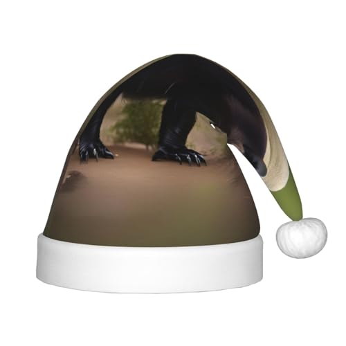 berbo Weihnachtsmütze mit niedlichem Honigdachs-Druck für Kinder – Unisex Weihnachtsmannmütze, festliche Kopfbedeckung, gemütliches Samtmaterial von berbo