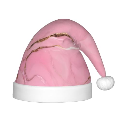 berbo Weihnachtsmütze mit rosa Marmor-Textur-Druck für Kinder – Unisex Weihnachtsmannmütze, festliche Kopfbedeckung, gemütliches Samtmaterial von berbo