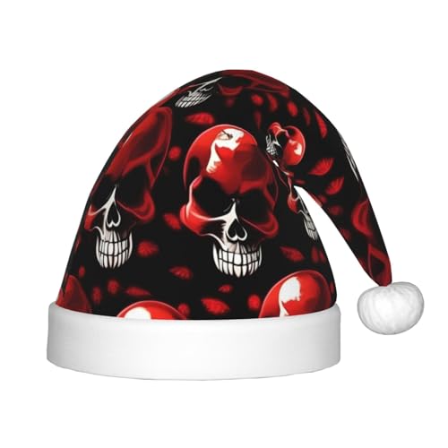 berbo Weihnachtsmütze mit rotem Skelettdruck für Kinder – Unisex Weihnachtsmannmütze, festliche Kopfbedeckung, gemütliches Samtmaterial von berbo