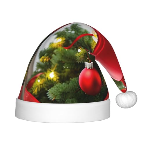 berbo Weihnachtsmütze mit rotem Weihnachtsbaum-Aufdruck für Kinder – Unisex Weihnachtsmannmütze, festliche Kopfbedeckung, gemütliches Samtmaterial von berbo