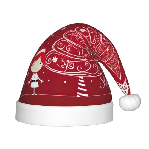 berbo Weihnachtsmütze mit rotem Weihnachtsbaum-Druck für Kinder – Unisex Weihnachtsmannmütze, festliche Kopfbedeckung, gemütliches Samtmaterial von berbo