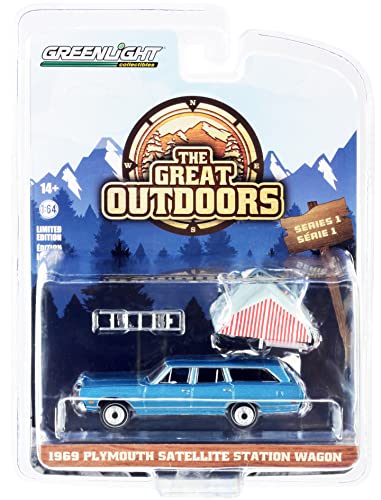 Greenlight 38010 B 1969 Plymouth Satelliten-Station Wagon Blue Met. mit Camp'otel Dachschl ferzelt, The Great Outdoors 1/64 Druckgussmodellauto Greenlight 38010 B 1969 Plymouth Satelliten-Station Wagon Blue Met. mit Camp'otel Dachschl ferzelt, The Great Outdoors 1/64 Druckgussmodellauto von beseloa