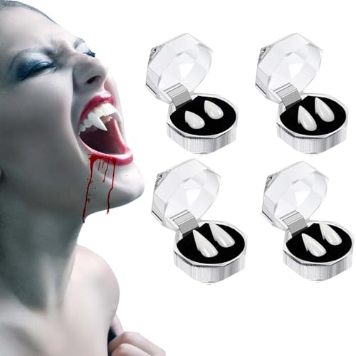 Halloween Einziehbare Vampirzähne 4 Paare, Keine Zahnfleischreizung Wiederverwendbare Vampirzähne für Werwolf Halloween Party Karneval Cosplay Prop Dekoration, 13mm, 15mm, 17mm, 19mm von beseloa
