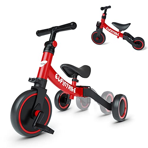 besrey 5 in 1 Laufräder Laufrad Kinderdreirad Dreirad Lauffahrrad Lauflernhilfe für Kinder ab 1 Jahre bis 4 Jahren - Rot von besrey