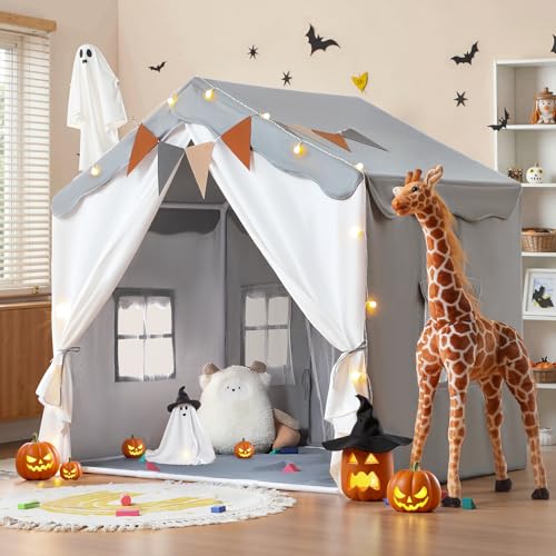 Besrey 2 in 1 Kinderzelt Indoor Groß - Spielhaus Mit Matte, Hauszelt für Drinnen, Bettzelt Ab 3 Jahre - Grau von besrey