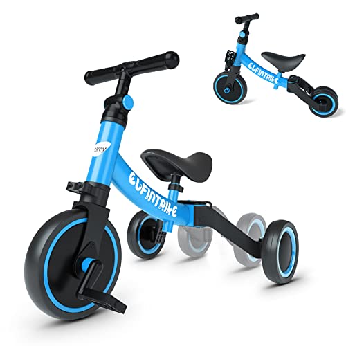 besrey 5 in 1 Laufräder Laufrad Kinderdreirad Dreirad Lauffahrrad Lauflernhilfe für Kinder ab 1 Jahre bis 4 Jahren - Blau von besrey