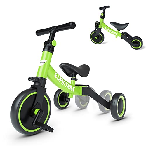 besrey 5 in 1 Laufräder Laufrad Kinderdreirad Dreirad Lauffahrrad Lauflernhilfe für Kinder ab 1 Jahre bis 4 Jahren - Grün von besrey