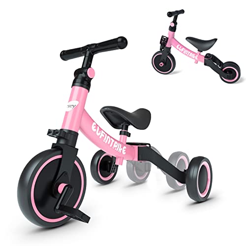 besrey 5 in 1 Laufräder Laufrad Kinderdreirad Dreirad Lauffahrrad Lauflernhilfe für Kinder ab 1 Jahre bis 4 Jahren - Rosa von besrey