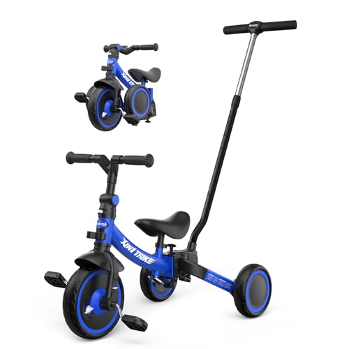 besrey 7 in 1 Kleinkind-Dreirad mit Lenkschiebegriff für 1-5 Jahre, faltbares Laufräder, Kleinkind-Fahrrad mit Radkupplung, größere Räder, abnehmbare Pedale, höhenverstellbarer Sitz (Navy Blue) von besrey