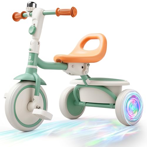 besrey Kinderdreirad mit Blinkrädern für Kinder von 18 Monaten bis 5 Jahren, Kleinkinderdreirad mit Klingel, Kinderdreirad, Geschenk und Spielzeug für Jungen und Mädchen, Grün von besrey
