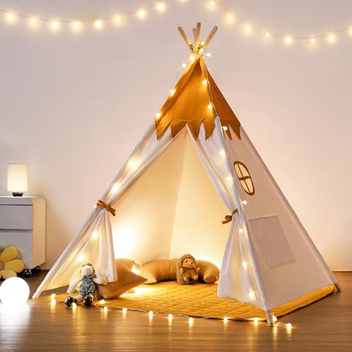 besrey Tipi Zelt für Kinder,Tippi Kinderzelt Kindertipi Indoor Kinderzelt für drinnen Spielzelt Kinder Kuschelecke Indianerzelt Lesezelt (Gelb) von besrey