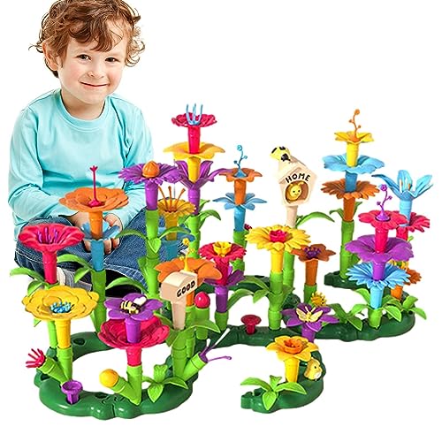 bevog DIY-Blumenstrauß-Sets,Garden Flower Block Toys BAU- und Stapelspiel | Wiederverwendbares Blumenbau-Stapelspiel, Stapelspiel für Kinder ab 3 Jahren von bevog