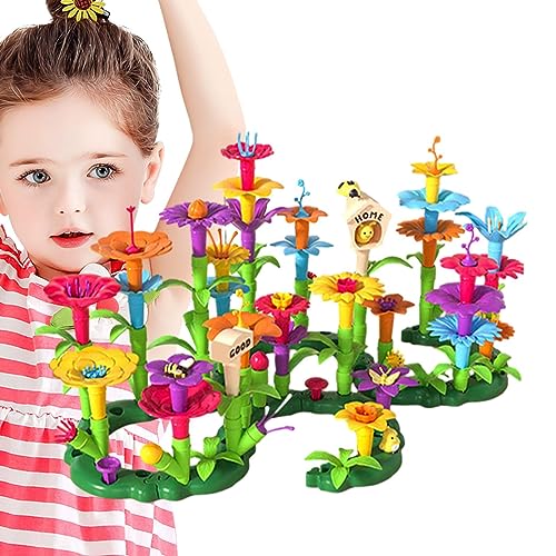 bevog Gartenbau-Spielzeugset | Blumenstrauß-Garten-Block-Spielzeug,Wiederverwendbares Blumenbau-Stapelspiel, Stapelspiel für Kinder ab 3 Jahren von bevog