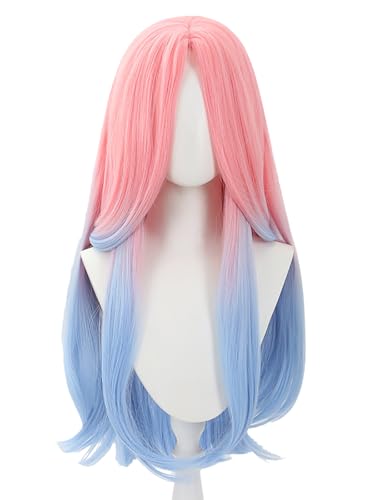 bi bi hou Alien Stage Mizi Cosplay Perücke Rosa Blau Gradient Länge 70cm Anime Alien Stage Verkleidung Mizi Wig Halloween Karneval Party Kostüm Zubehör Anime Perücke Erwachsene von bi bi hou