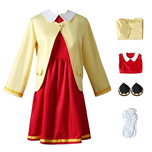 bi bi hou Anya Forger Cosplay Kostüm mit Perücke Anime Spy X Family Cosplay Kostüm Anya Cosplay Outfit Halloween Karneval Party Bühnenauftritt Kostüm für Erwachsene von bi bi hou